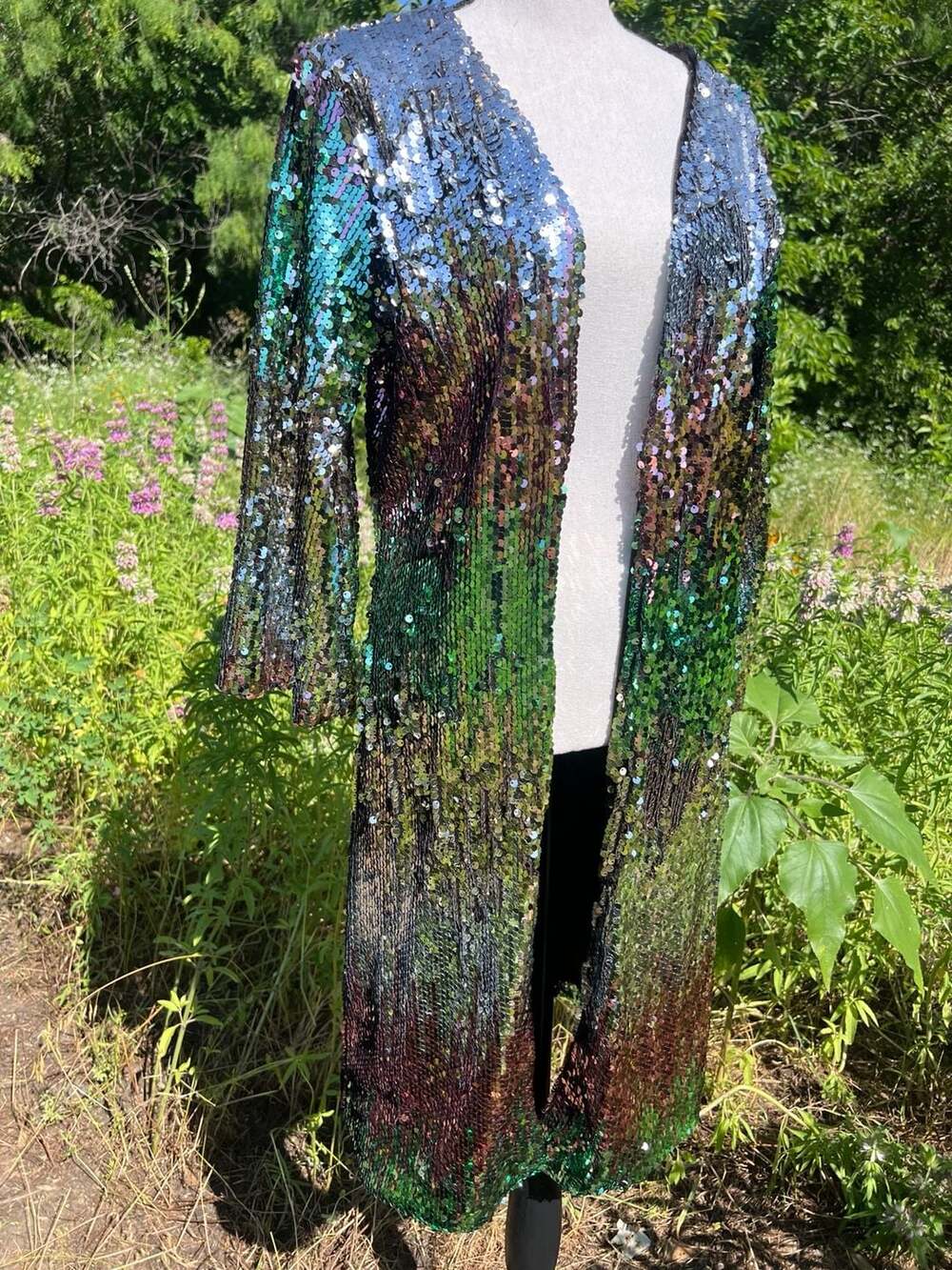 Iridescent Sequin Open Front Duster Cardigan - Picture 2 of 8